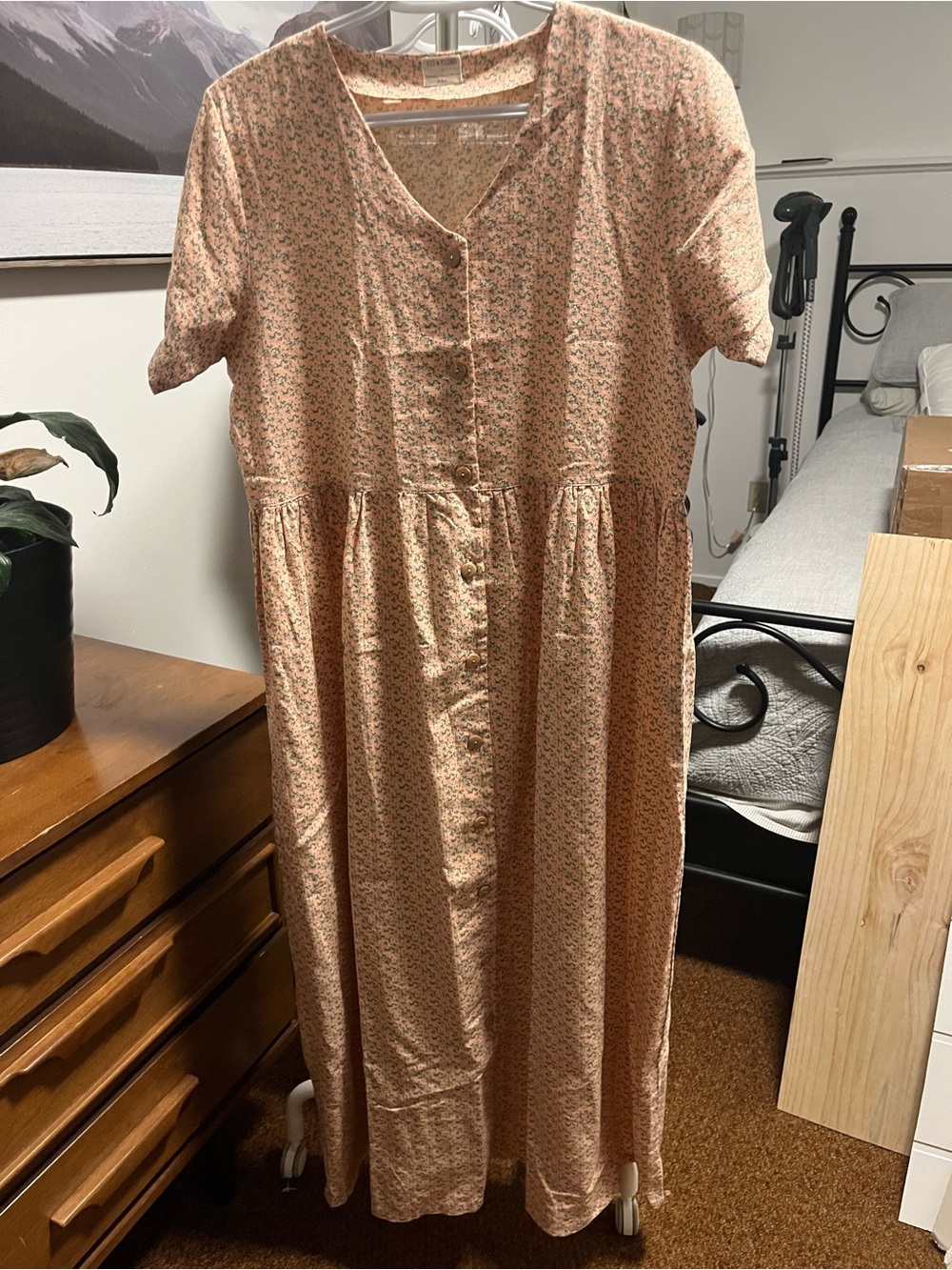 Peach Floral Button-Front Maxi Dress